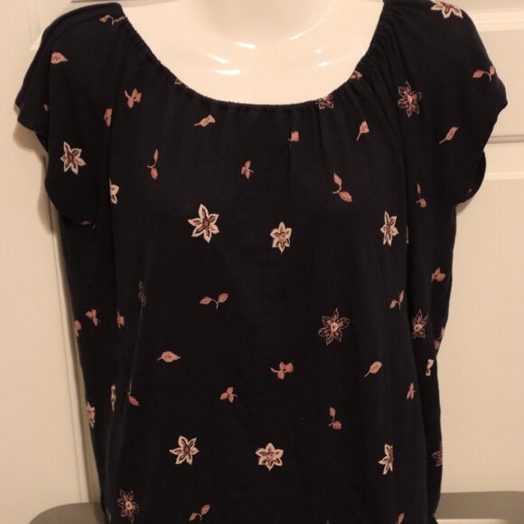 Ann Taylor Loft Rayon Lightweight Blouse Elastic Scoop Neck Size Medium Back Tie - Picture 1 of 13